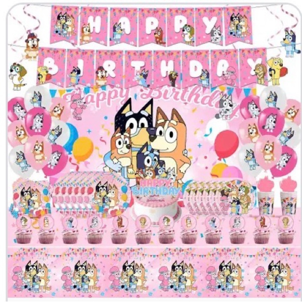 Bluey Happy Birthday Kit Background,3 x 5, Background,Banner,Balloons,